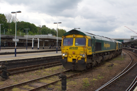 Freightliner class 66/5 no. 66616 on the top of a light engine movement at Sheffield on 19th May 2016.